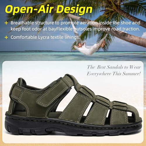 Image of KOIMED Men's Hiking Leather Sandals Closed Toe Water Shoes For Summer Athletic Outdoor Walking Sports Trail River Fishing Wide Adjustable Waterproof Arch Support