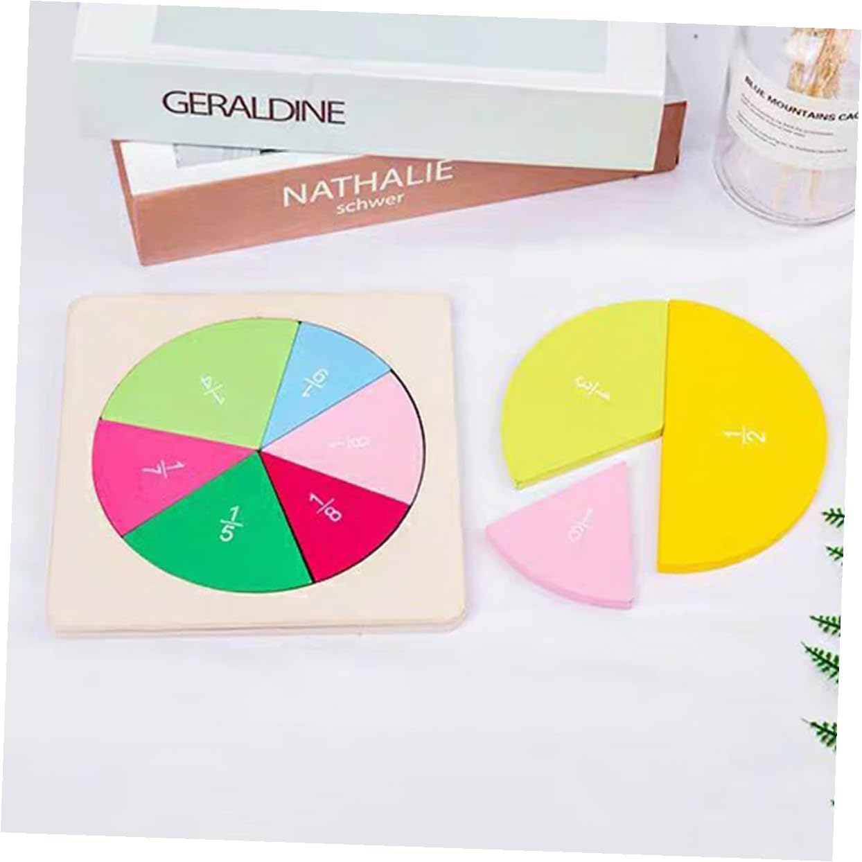 WOONEKY Juego Educativo de Madera en Forma de Disco para Aprender Fracciones, Tablero Didáctico Divertido para Estudiantes Visualización Clara