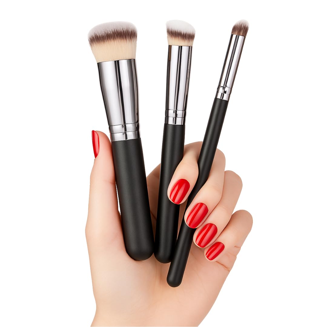 03-Pcs Portable Makeup Brush Set – Soft Bristles for Concealer, Foundation, and Eye Makeup – Beginner Mini Kit Travel Beauty Tools