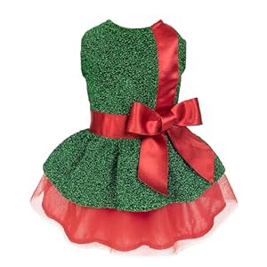 Fitwarm Dog Dress, Funny Dog Christmas Outfit, Doggy Clothes for Small Dogs Girl, Pet Apparel, Green, Red, Medium