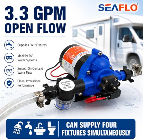 Image of SEAFLO 33-Series Diaphragm Water Pressure Pump (12V | 3.0 GPM | 45 PSI), Blue Housing