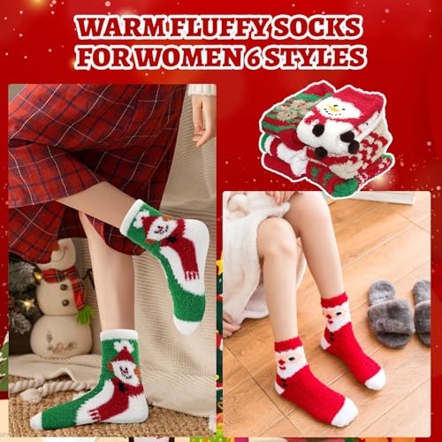 Fuzzy Christmas Socks - 6 Pairs Cozy Warm Fluffy Plush Bed Socks for Women, Girls - Cute Coral Fleece Xmas Indoor4