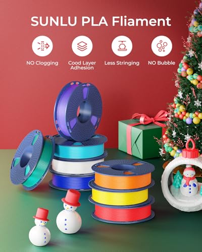 Image of 250g PLA Filament 1.75mm Bundle, SUNLU 3D Printer Filament Neatly Wound, Individually Vacuum Packed, 250g Spool, 8 Rolls, White+Red+Orange+Yellow+Green+Blue+Cyan+Purple