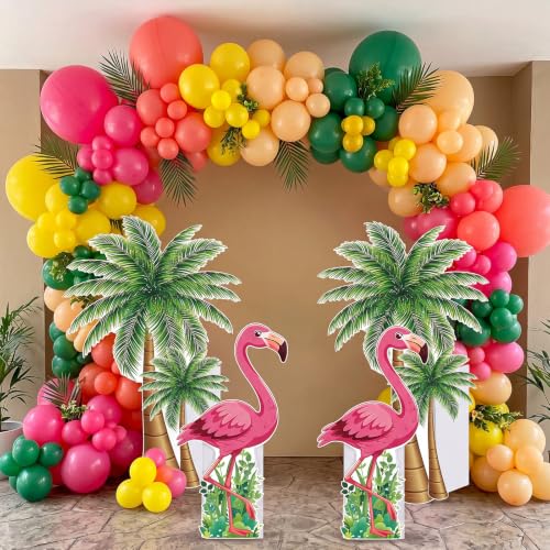Image of 4 Pcs Hawaiian Party Decorations Set, Summer Flamingo and Coconut Tree Standee for Tropical Luau Birthday Party Beach Backdrop Photo Booth Props