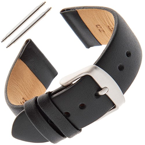 Gilden 16-24mm Unisex Padded No-Stitch Calfskin Leather Watch Band FW60-0120 (Black, Stainless Steel Buckle, 20 Millimeter end Width)