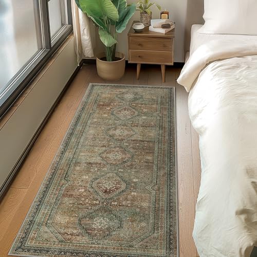GENIMO 2x7 Non Slip Hallway Runner Rug, Machine Washable, Thin & Low Pile Lightweight for Kitchen, Laundry, Entryway, Bedroom & Living Room, Brown