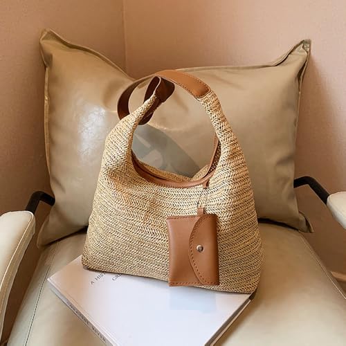 Image of Gogobear Women's Woven Beach Shoulder Handbag Colorful Straw Tote Bag | Summer Vacation Crossbody Bag, Lightweight Fashionable Tote Shoulder Handbag
