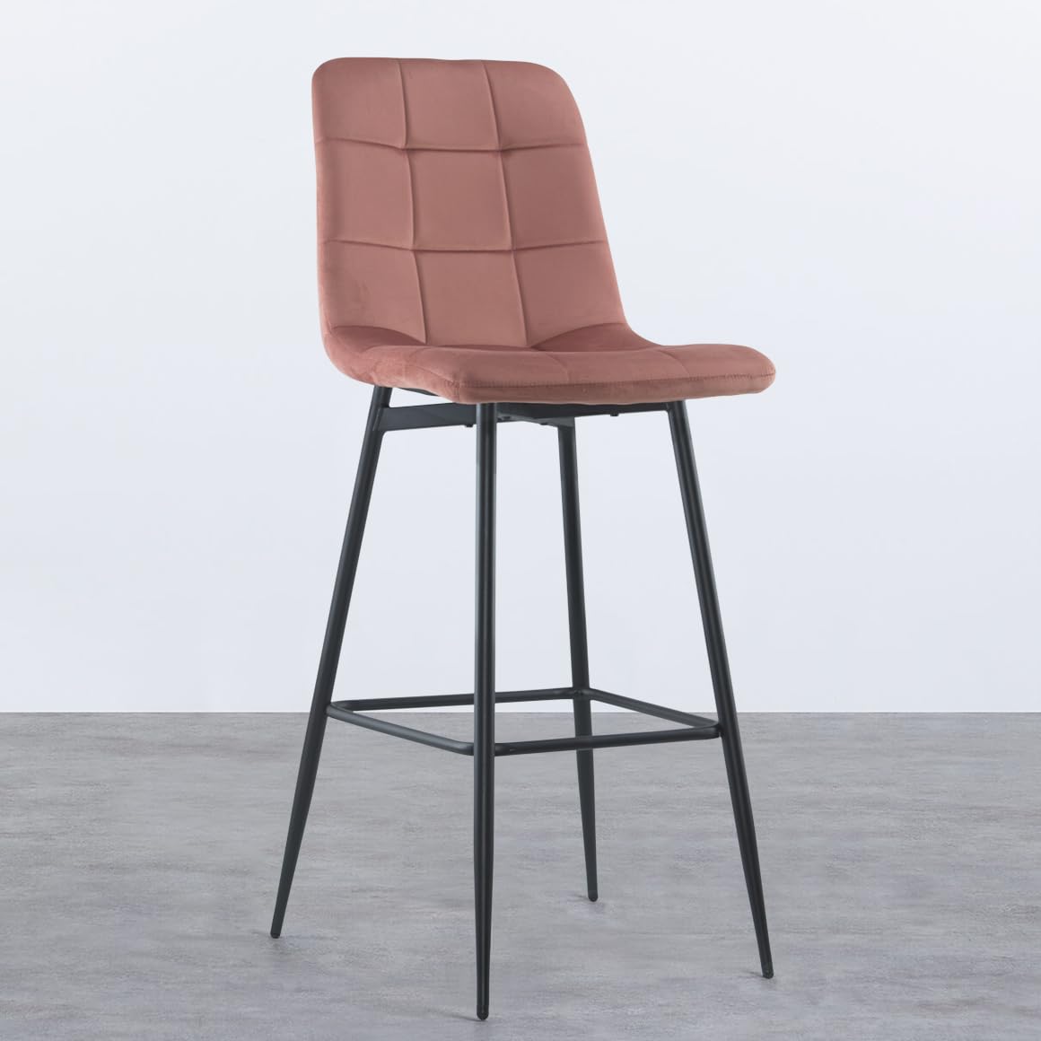 Mediawave Store - Set 4 Sgabelli Bar e Cucina in Velluto Morbido VELVETTE | Design Moderno con Schienale Alto e Robusta Struttura in Metallo Nero | Poggiapiedi Integrato (Rosa antico)