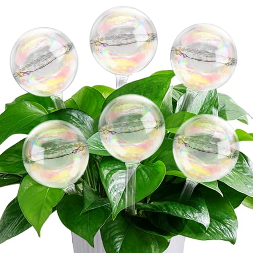 Hdagbnn 6 Pack Large Plant Watering Globes Iridescent Rainbow Glass Self-Watering Bulbs Watering Globe Planter Insert for Indoor & Outdoor Plants DIY Flowerpot Hanging Plants Home Garden