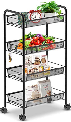 Auledio-Mesh-Wire-Rolling-Cart-4-Tier-Kitchen-Storage-Organizer-Cart-Multifunction-Metal-Utility-Craft-Trolley-with-2-Lockable-Wheels-Basket-Shelves-Black