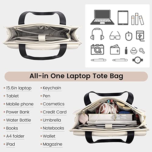 Image of LOVEVOOK Laptop Tote for Women - 15.6 Inch Professional Leather Computer Briefcase - Waterproof Shoulder Bag - Large Capacity Business & Office Bag