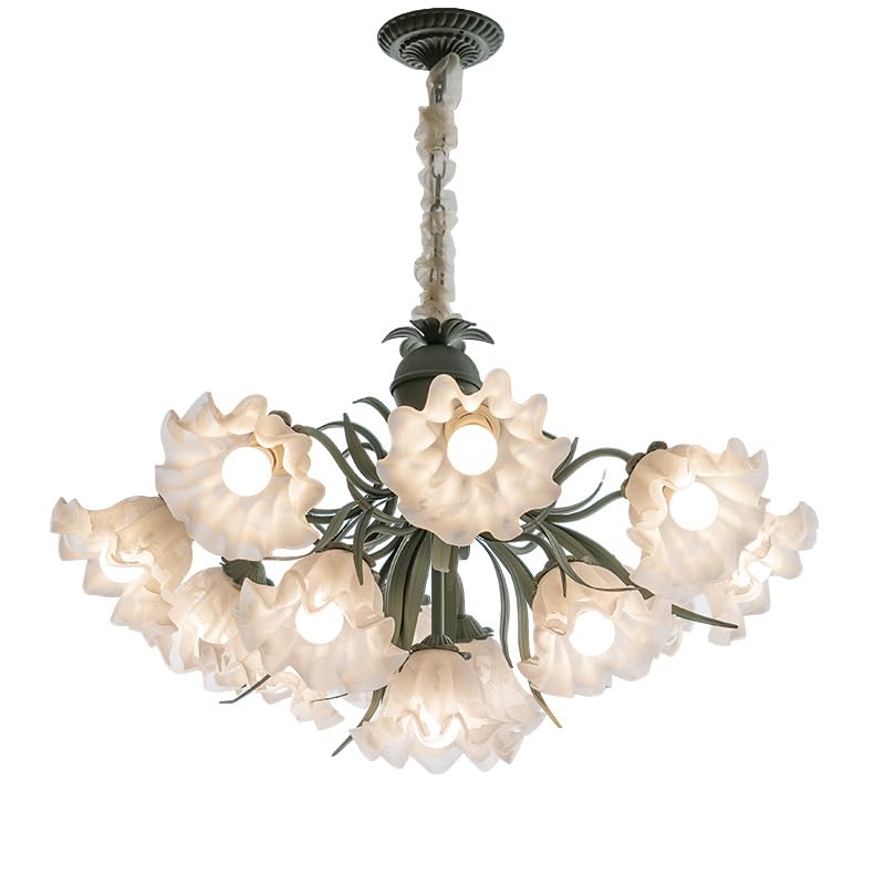 Lustre 8 lumières en verre lait vert pour corriger un foyer sombre