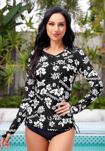 BesserBay Women's UPF 50+ V Neck Thumb Holes Long Sleeve Rashguard Top Shirt3