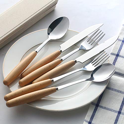 12 Pieces Wooden Handle Flatware Set Wood Stainless Steel Cutlery Set Dinnerware Knife Fork Spoon Service For 4 #TOP3