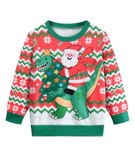Ddsol Boy Ugly Christmas Sweatshirt Long Sleeve Santa Dinosaur Elk Train Bulldozer Kids Xmas Sweater Pullover Tops 4-10 Years 1 Ddsol Boy Ugly Christmas Sweatshirt Long Sleeve Santa Dinosaur Elk Train Bulldozer Kids Xmas Sweater Pullover Tops 4-10 Years