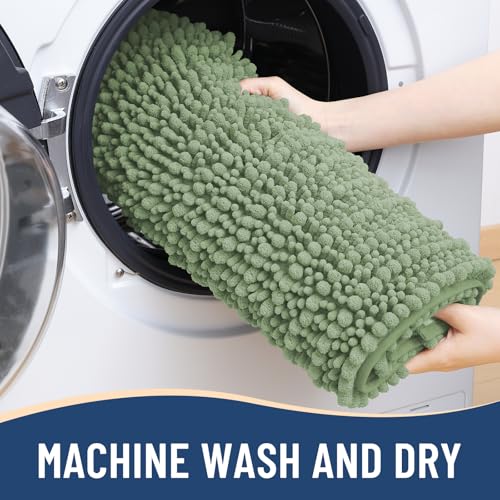 Image of Arotive Luxury Bathroom Runner Rugs 44x24, Extra Soft Thick Absorbent Shaggy Chenille Bath Rugs, Machine Wash Dry, Bath Mats for Bathroom Floor, Tub and Shower, Home Decor Accessories, Sage Green
