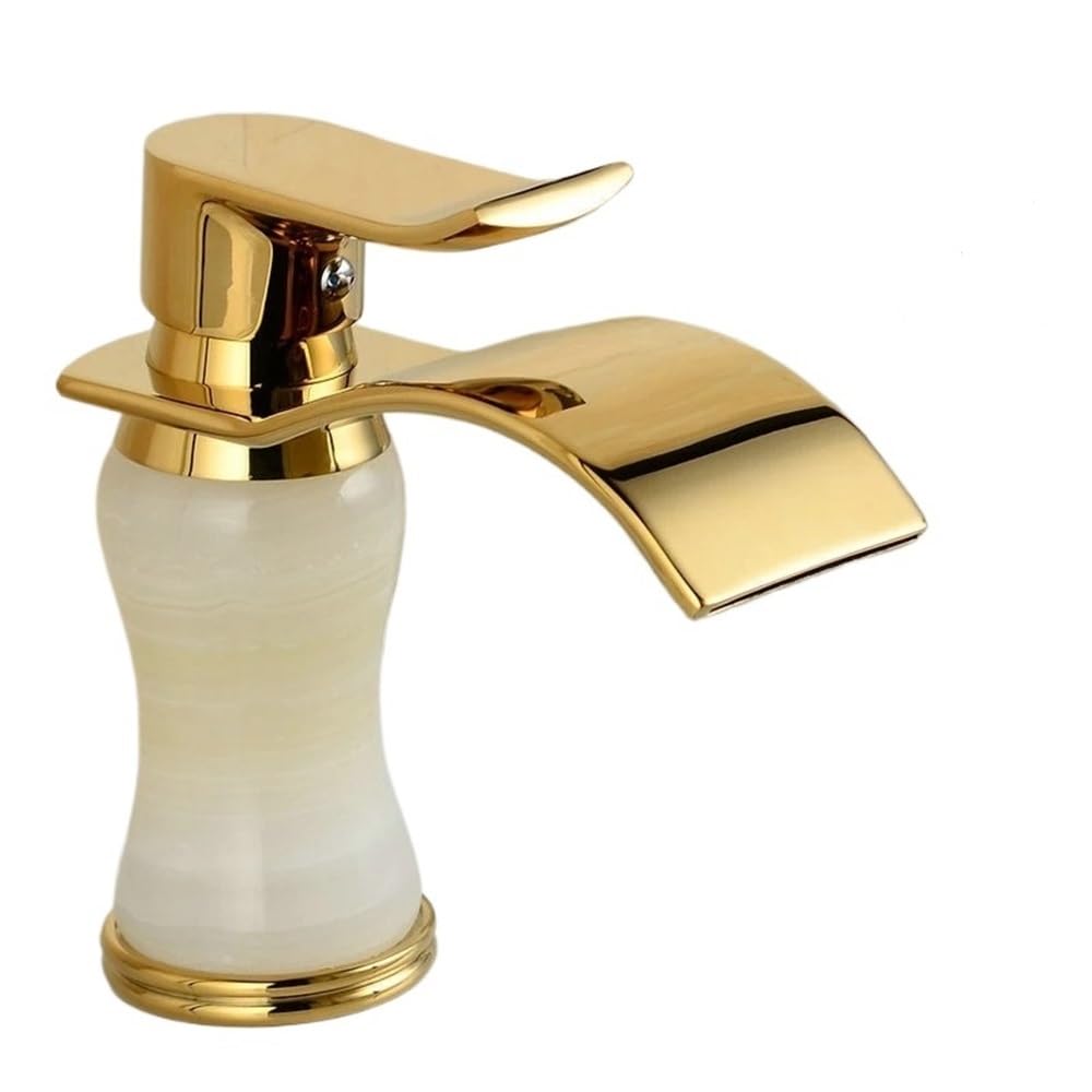 Robinet de lavabo en jade naturel résistant au tartre blanc et or