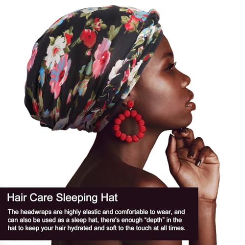 Image of DRESHOW Turban Pre-Tied Twisted Hat Thread African Head Wraps for Black Women Chemo Cancer Cap Braid Hair Cover