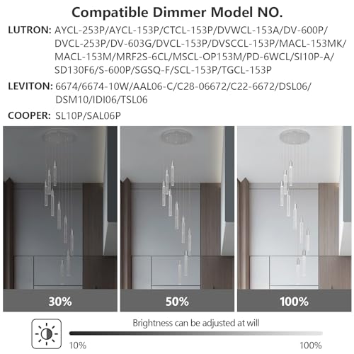 Image of 9 Light Living Room Chandelier Chrome Crystal Pendant Lights LED Dimmable 54W 6000K Staircase Large Chandelier Lobby Living Room Foyer High Ceiling Chandeliers