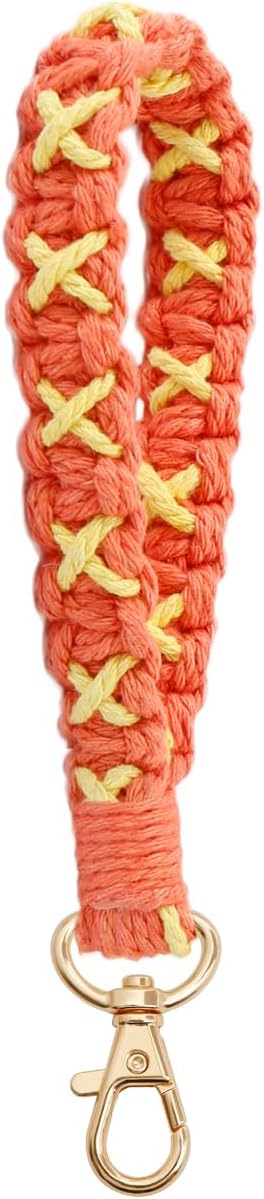 Boho Handmade Keychain Wrist Keychain Wrist Lanyard for Key Macrame Wristlet Keychain Key Chain for Car Key for Women B_orange