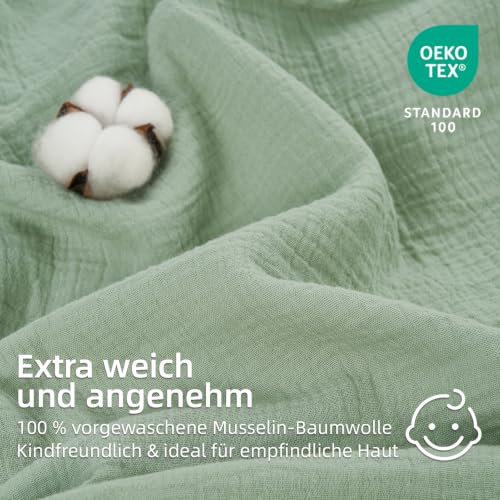 Duvetnova Musselin Bettwäsche 200x220 Baumwolle,ÖKO-TEX Bettwäsche 200x220 Grün,Deckenbezug Extra Weich & Atmungsaktiv Bettwäsche-Set 1… – Ansicht 3