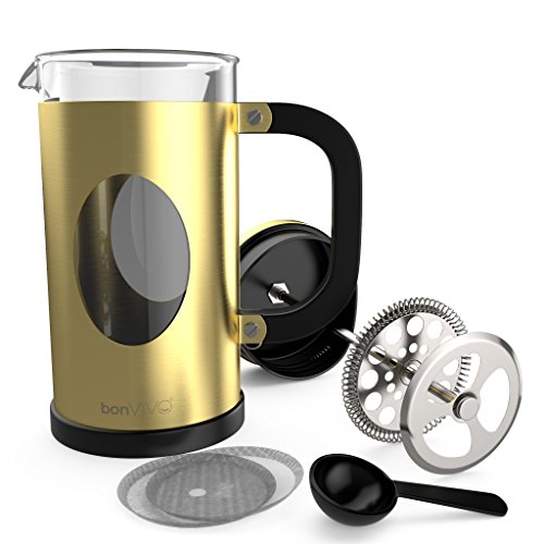 bonVIVO French Press Cafetiere 3 Cup 350ml Stainless Steel Coffee Press with Heat-Resistant Glass, Scoop & Replacement Filter - Image 4