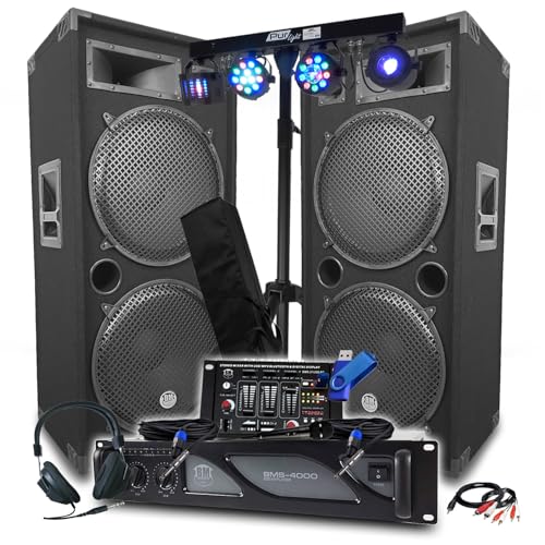 Pack Sono BM Bmsonic Ampli 4000W, Enceintes LSC215 4x38cm - 2x2000W, Table de Mix, Euphoria Portique+48 Effets lumière +Clé 32G