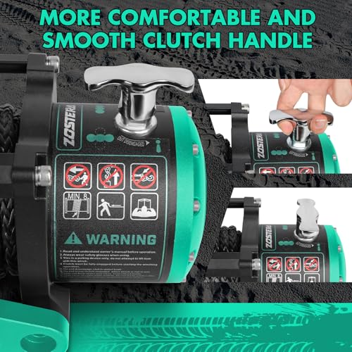 Image of 13500LB Winch Waterproof Electric Black Synthetic Rope 12V Winch, with 1 Wireless Remote & Wired Manual Switch,Manual Power Switch and Handle Extension Cable,Cyan Hawse Fairlead and Hook
