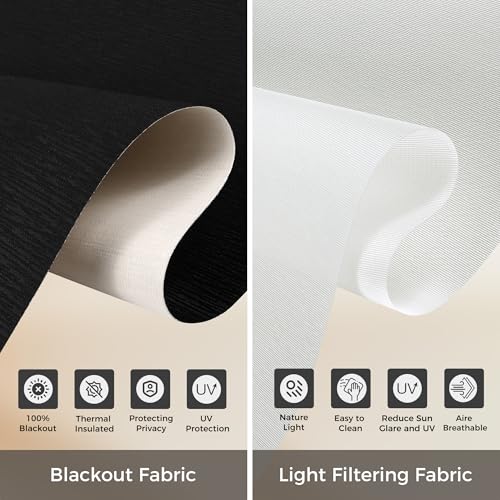 Allesin Zen Cordless Dual Roller Shades with Square Cassette, Double Layer Window Shades, Blackout and Light Filtering, Day and Night Blinds for Home Office Door, Black and White, 34" W X 72" H