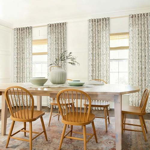 Image of Sage Green Floral Curtains 84 Inches Long for Living Room 2 Panels set