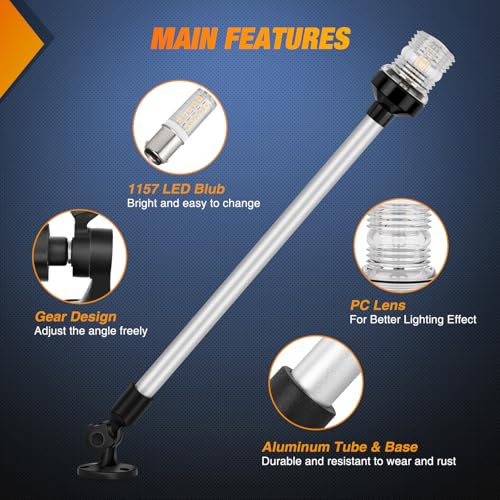 Image of Nilight Marine Boat Stern Light 24Inch White Fold Down Anchor Lights 12V 24V Waterproof 360 Lighting Navigation Lamp for Fishing Ship Sailboat Yacht Pontoon Speedboat Dinghy