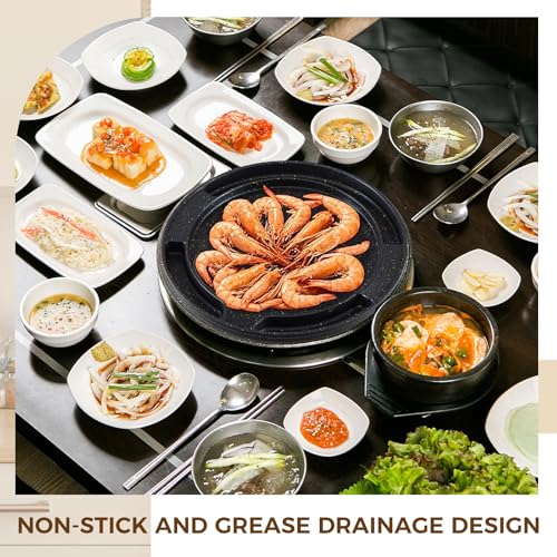 Honeydak Korean BBQ Grill Pan with Bag, Oil Brush and Food Tongs, Stove Top Nonstick Traditional BBQ Pan Stainless Steel Smokeless for Indoor Outdoor - Image 2