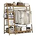 Neo Natural Bamboo Garment Clothes Rack Storage Shelf Hanging Rail Side Hooks for Entryway Bedroom Bathroom and Office
