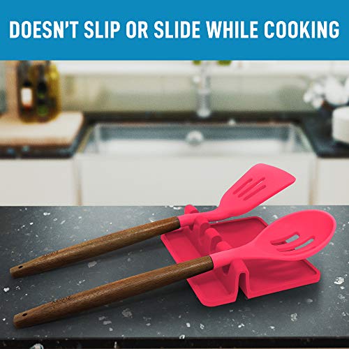 Image of Zulay Kitchen Silicone Utensil Rest with Drip Pad for Multiple Utensils - BPA-Free, Heat-Resistant Spoon Rest & Spoon Holder for Stove Top - Kitchen Utensil Holder for Ladles & Tongs - Honeysuckle