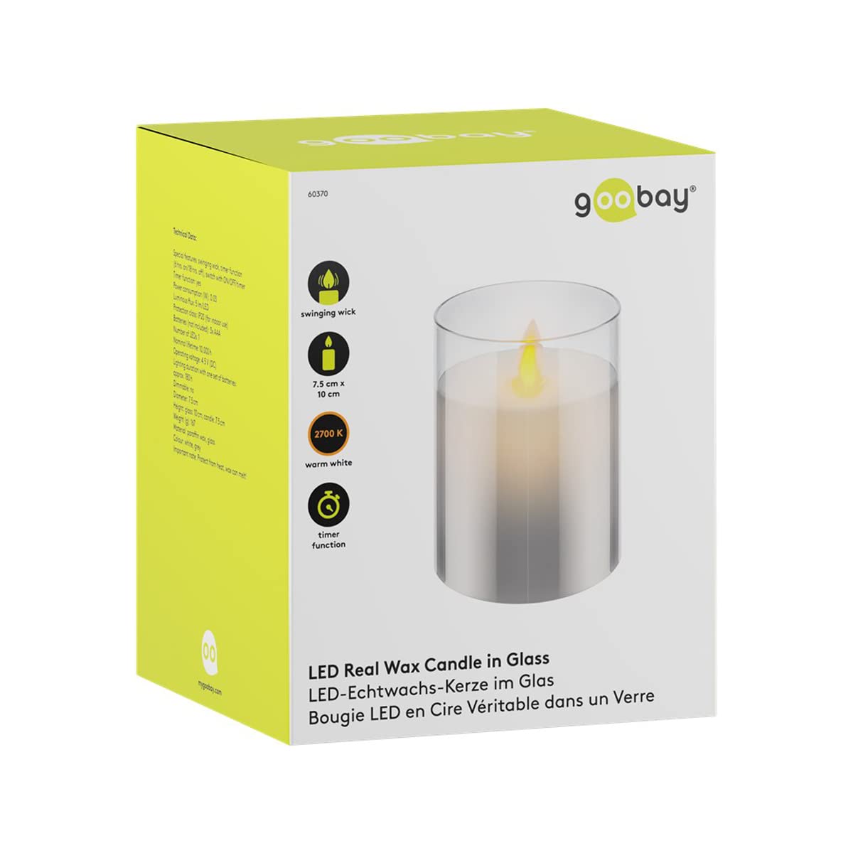goobay 60370 Świeca LED z prawdziwego wosku w szkle 7 5 x 10 cm, szary