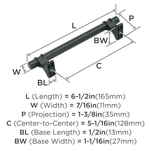 Image of Amerock | Cabinet Pull | Matte Black | 5-1 /16 inch (128 mm) Center to Center | Davenport | 1 Pack | Drawer Pull | Drawer Handle | Cabinet Hardware