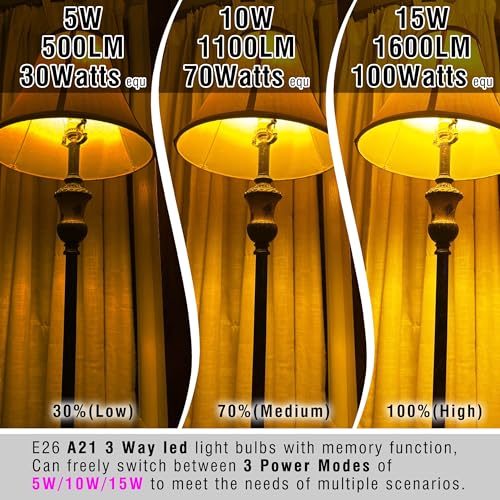 Image of 3 Way LED Light Bulbs Amber 30 70 100 Equivalent, 1800k Warm Light Bulbs, A21 3way LED Amber Night Light Bulb 5 /10 /15W, E26 Three Way Warm Bulb for Healthy Sleep, Bedroom, Reading, 4 Pack