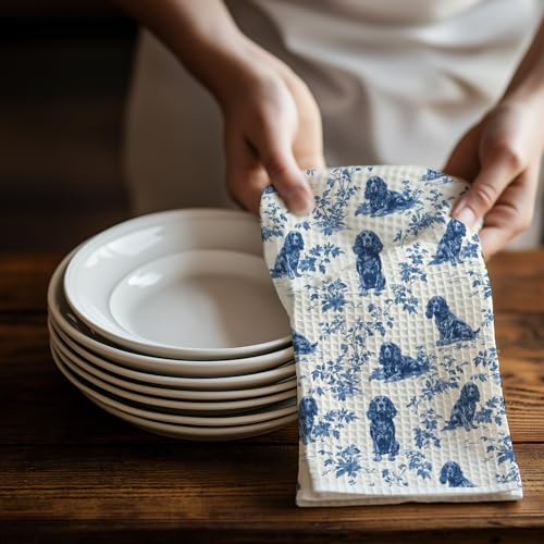 Image of Chinoiserie Cocker Spaniel Kitchen & Tea Towel for Women, Farmhouse Floral Dish & Hand Towel for Dog Lovers Moms,16x24 Inch