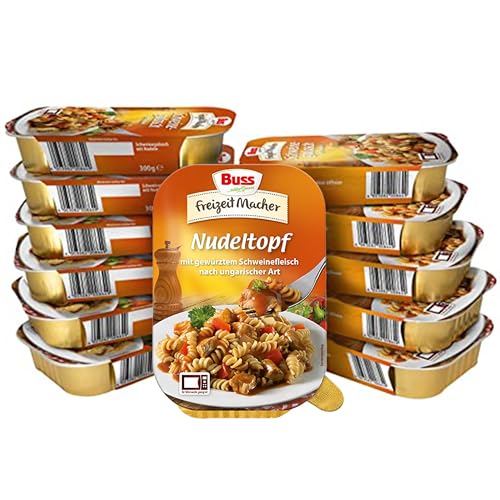 Buss Freizeitmacher Nudeltopf mit gewürztem Schweinefleisch nach ungarischer Art- Fertiggerichte zum Aufwärmen in Mikrowelle & Topf - Schnell & Einfach Zubereitet - 12 x 300g