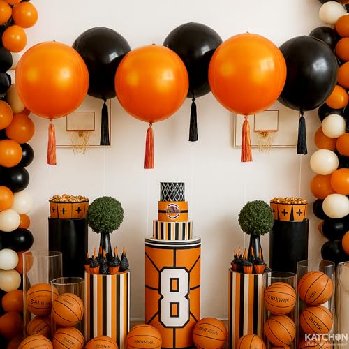 Image of Katchon, Huge, Metallic Orange and Black 4D Foil Balloons - 22 Inch, pack of 6 | Halloween Decorations Indoor with Halloween Balloons | Fall Decorations For Home, Thanksgiving decorations Indoor