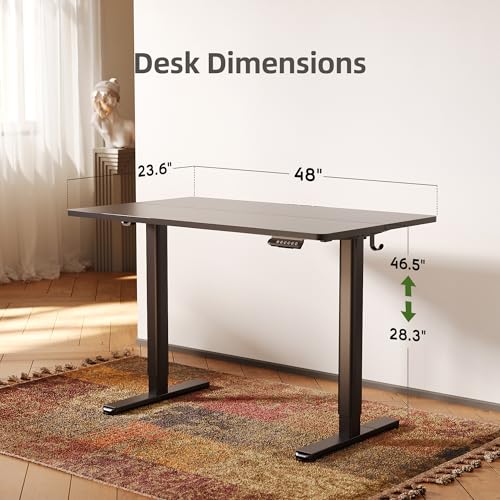 48" Electric Standing Desk with Memory Control, Ergonomic Sit-Stand Workstation, Black