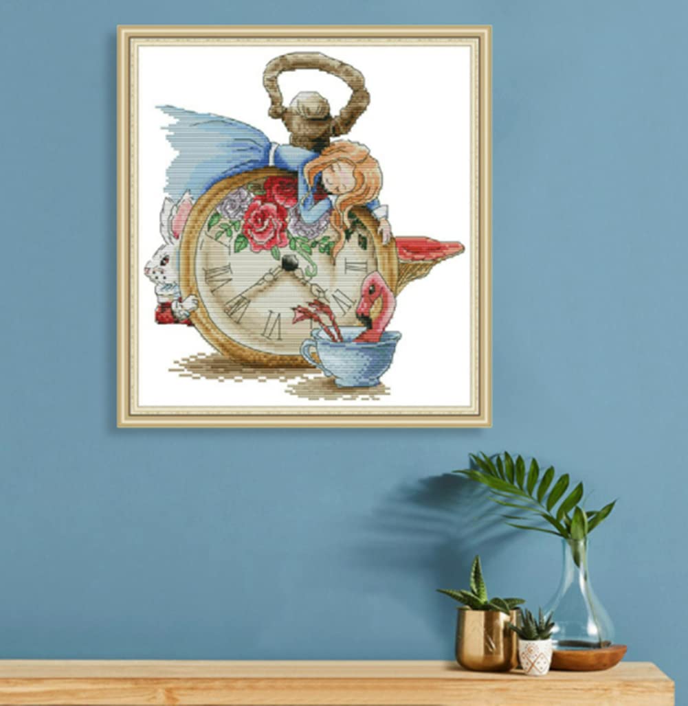 ABEUTY Cross Stitch Kits for Adults Beginners Pre Printed or NOT Rabbit Cup Sleeping Alice Clocks DIY 14 Count Embroidery Sewing Starter Kit Stamped Needlework Home Decor (Stamped - Image 2