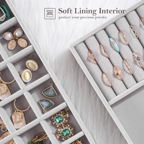 Image of ProCase Stackable Jewelry Organizer Trays for Drawers, Jewelry Drawer Inserts Container Display Case Storage for Earring Necklace Rings Bracelet with Removable Dividers -Grey, 6 Layers