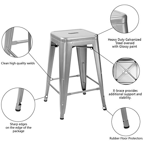 Furmax 24 Inches Metal Bar Stools High Backless Indoor-Outdoor Counter Height Stackable Stools (Sliver) #TOP1