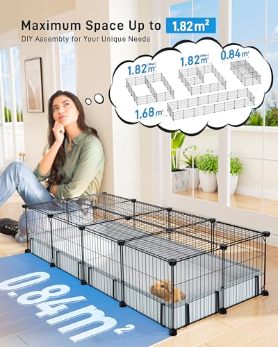 BUCATSTATE 20 Panels Guinea Pig Cages, Rabbit Cage Indoor with Waterproof Mat, 56 L x 24 W x 12 H Small Animal Cage with Door for Guinea Pigs, Bunny, Hedgehogs, Chinchillas