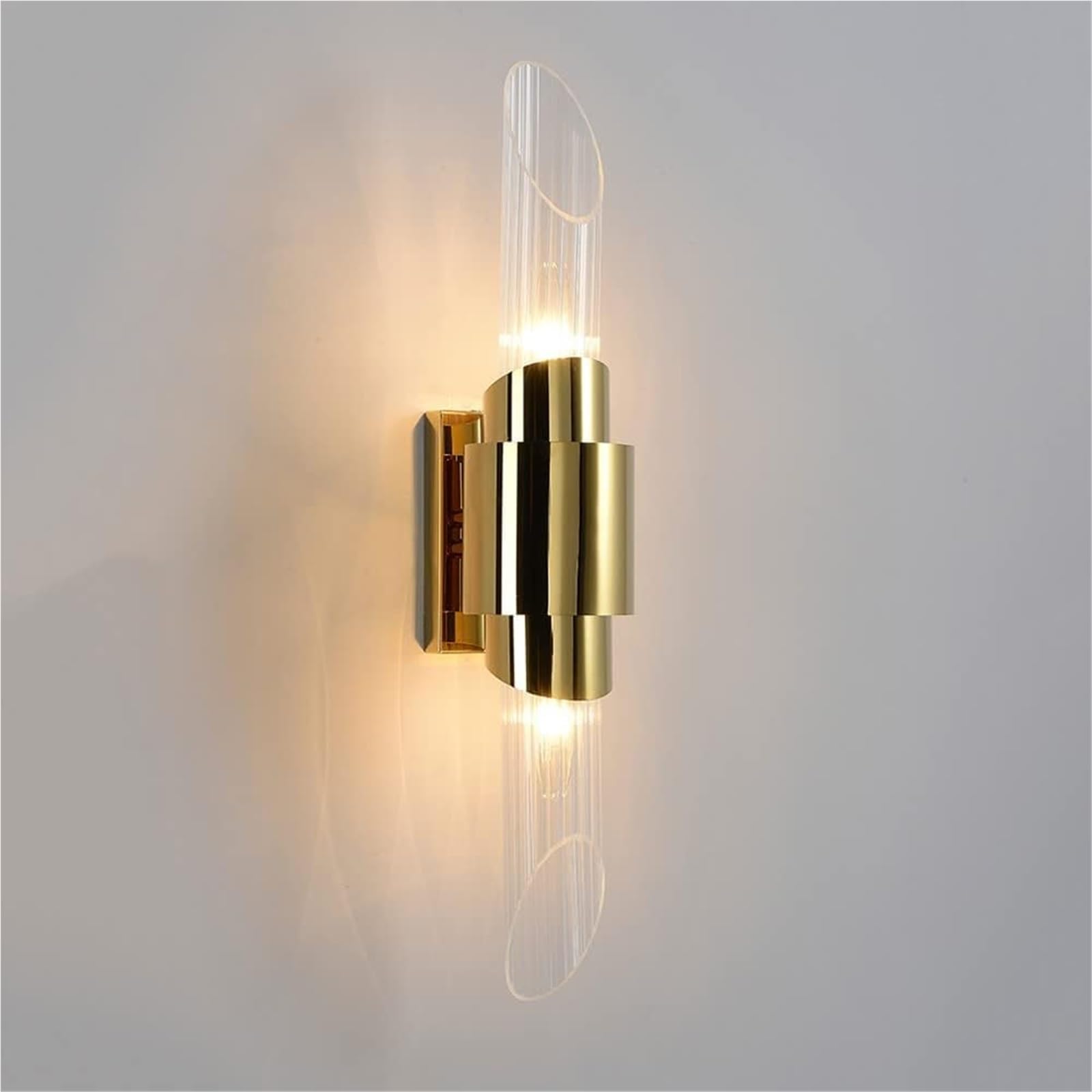 HPTHLY Nordic Simple Glass Wall Sconce And Stainless Steel Wall Light Fixtures, E14 Indoor Wall Lamp For Bedside Headboard, Living Room Bedroom Hallway Wall Sconces, (Gold)
