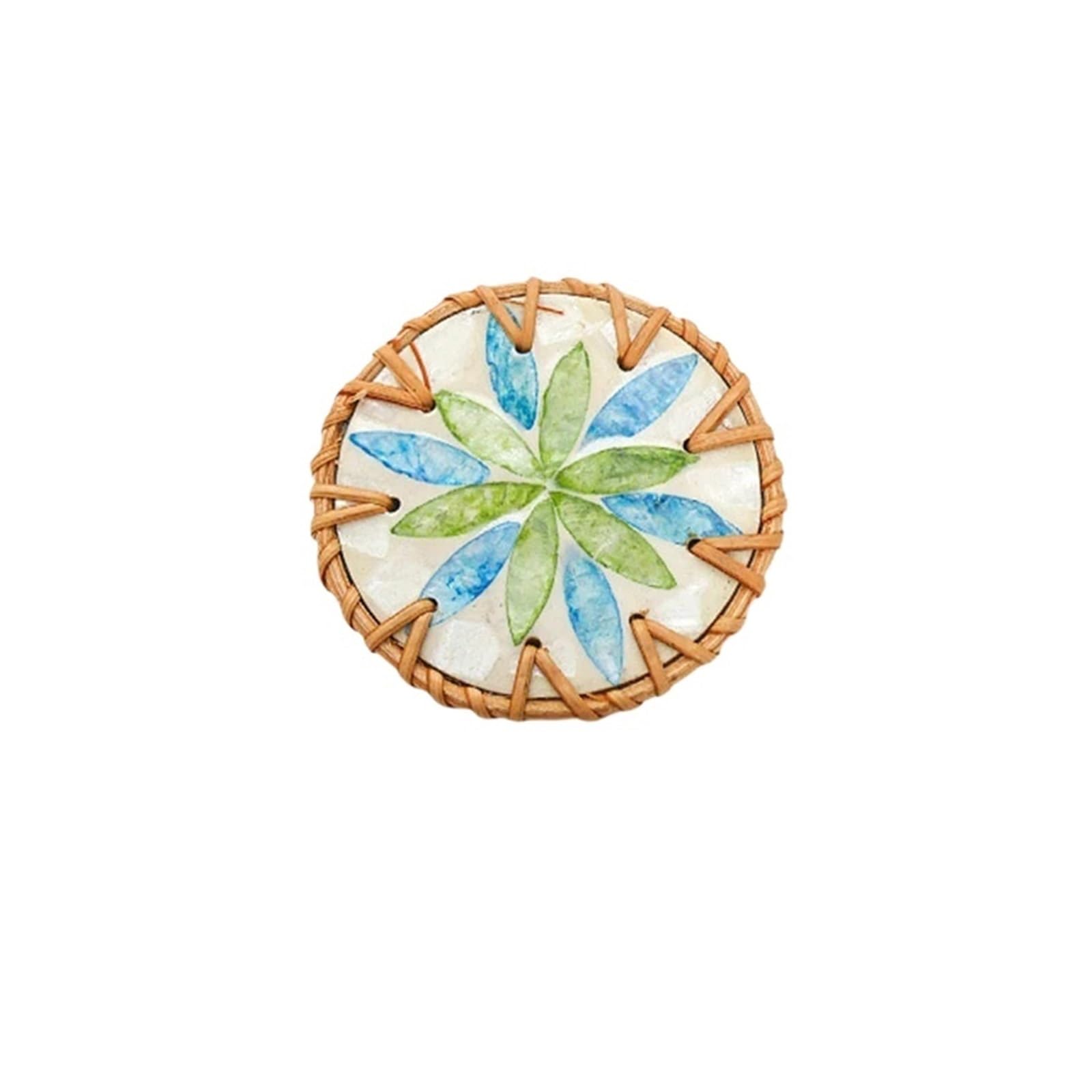 1pc Seashell Art Coaster Rattan Flower Pattern Table Coasters Artistic Placemat 10cm(J)