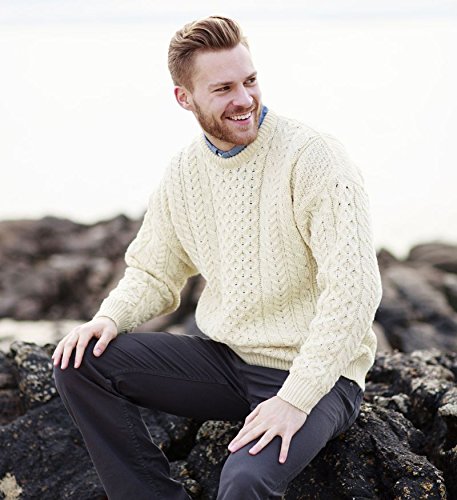 100% Natural Wool Crew Neck Aran Sweater Natural, XXL2