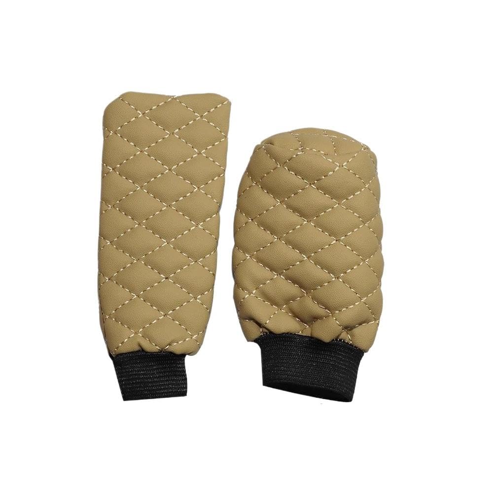 HYASDBWE 2 Pcs PU Leather Car Handbrake Cover Manual Gear Handle Set Automotive Supplies Car Accessories Gear Shifter Parts(Beige)