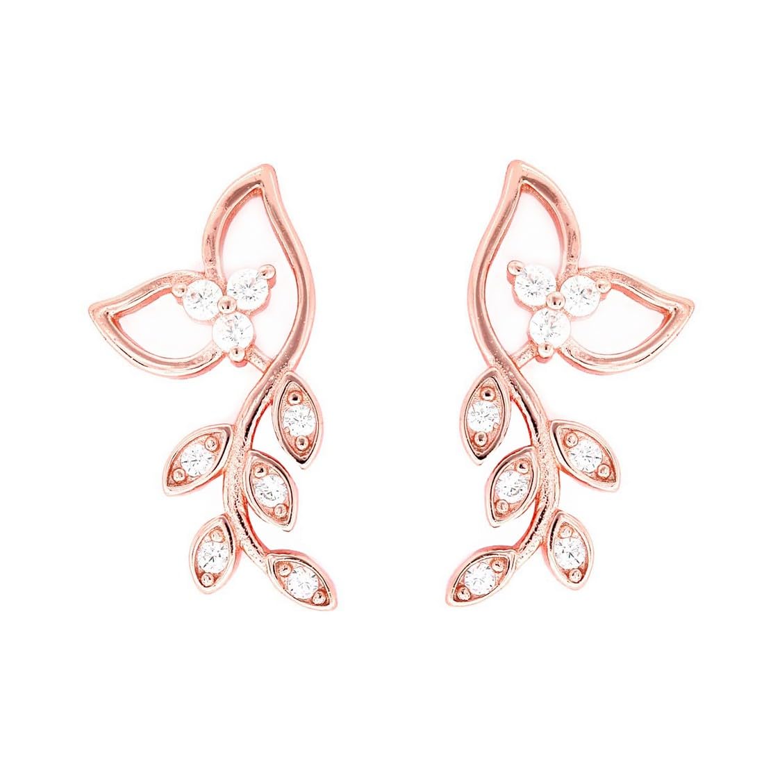 ZAVYA 925 Sterling Silver Cubic Zirconia CZ Designer Leaf Rose Gold Plated Earrings | With Certificate of Authenticity & 925 Hallmark | Gift for Women & Girls (B09KRHCBZF) Amazon Price History, Amazon Price Tracker
